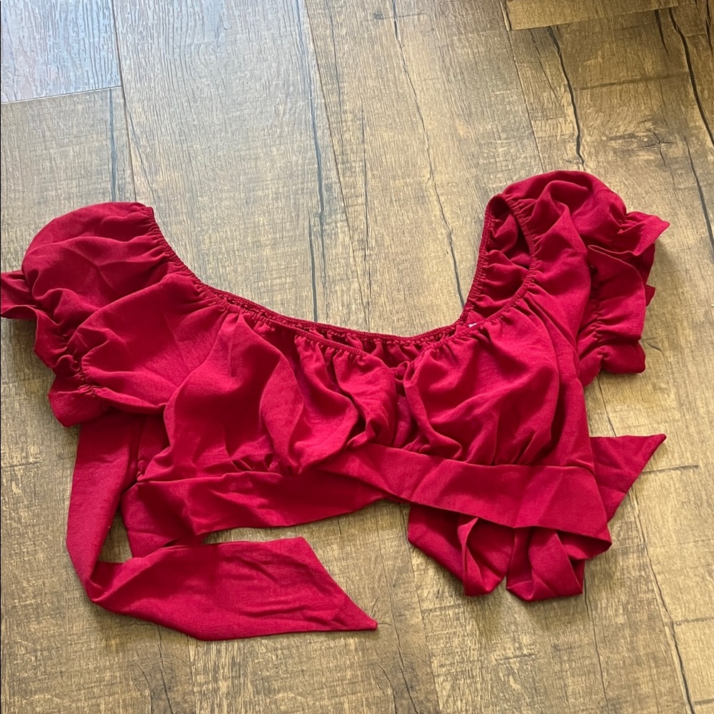 SHEIN Bold Red Ruched Blouse